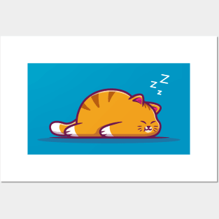 Cute Fat Cat Sleeping Cartoon Illustration Posters and Art